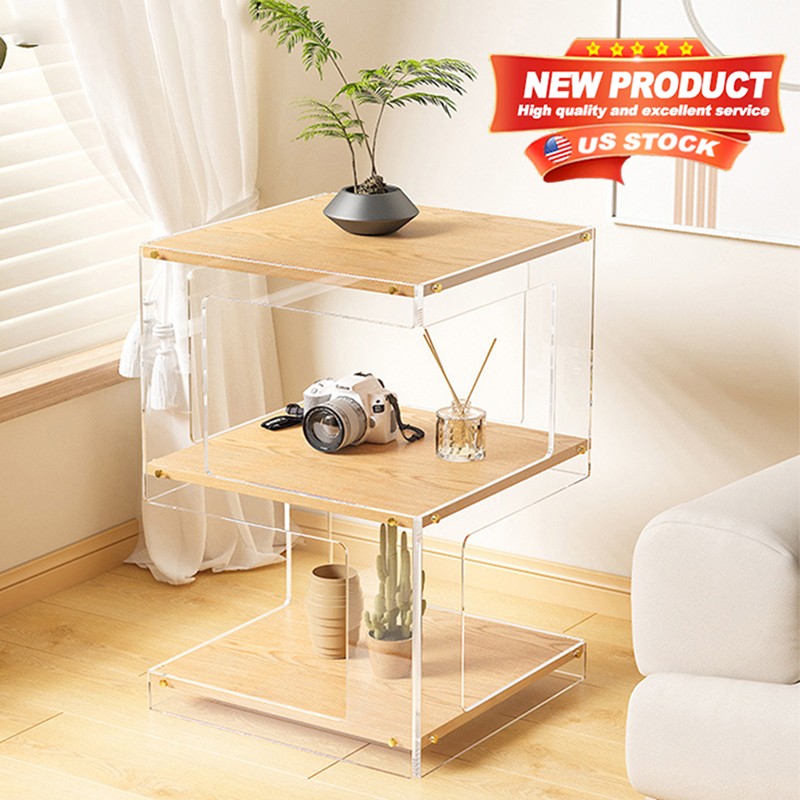 New 3-Tier Premium Wood & Acrylic Display Cabinet with Dust-Proof Cover US