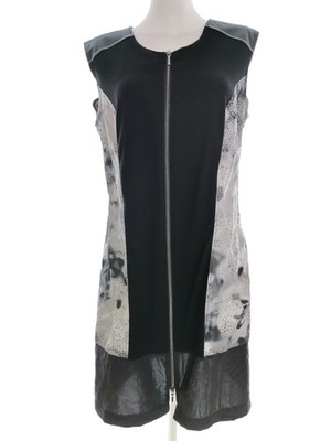 MONGUL Damen Kleid Gr. XL Schwarz Viskose Kurzer Ärmel Knielang Runder