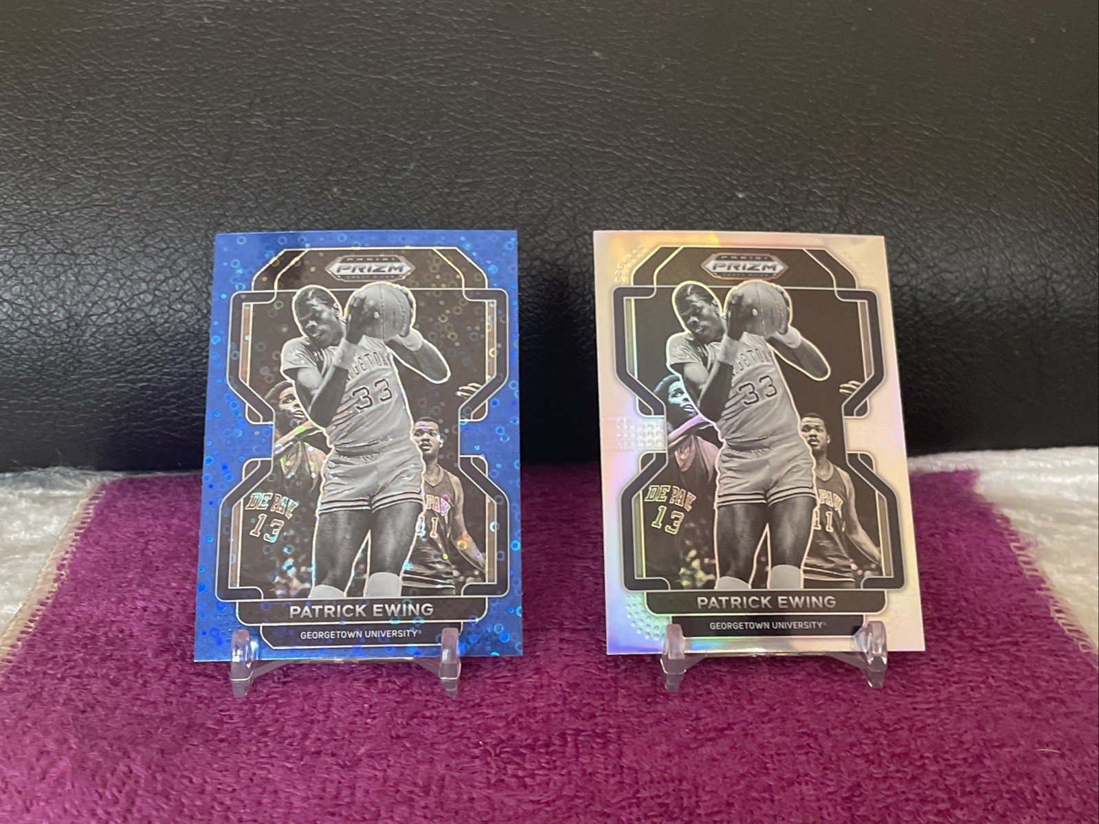 (2) 2023 PANINI PRIZM DRAFT PICKS PATRICK EWING #38 BLUE DISCO PRIZM & SILVER