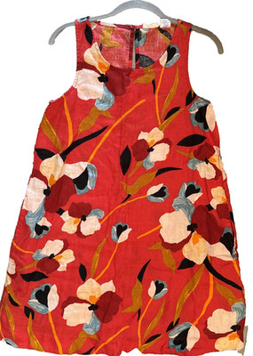 SIGRID OLSEN 100% Linen Shift Dress Size Extra Small  XS Red Floral With Pockets
