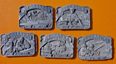 Lot of 5 Nebraska Fire Fighters Belt Buckles 1994 ~ 1998 ~ Free S/H