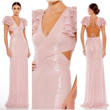 Mac Duggal Sequined Ruffled Cut Out Lace Up Gown In Rose Pink 10829 Size 2 C7