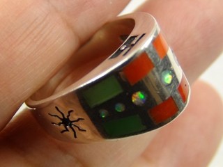 Navajo Fernando Benally 9g Ring Sterling Silver Multi Stones Inlay 8.5 Native