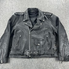 Vintage Hudson Leather Jacket Mens 48 Black Biker Belted Harley Davidson 90s