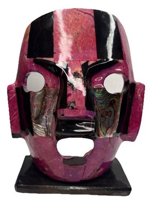 Mayan Aztec Mother of Pearl Onyx Abalone Pink Inlay Death Burial Folk Art Mask