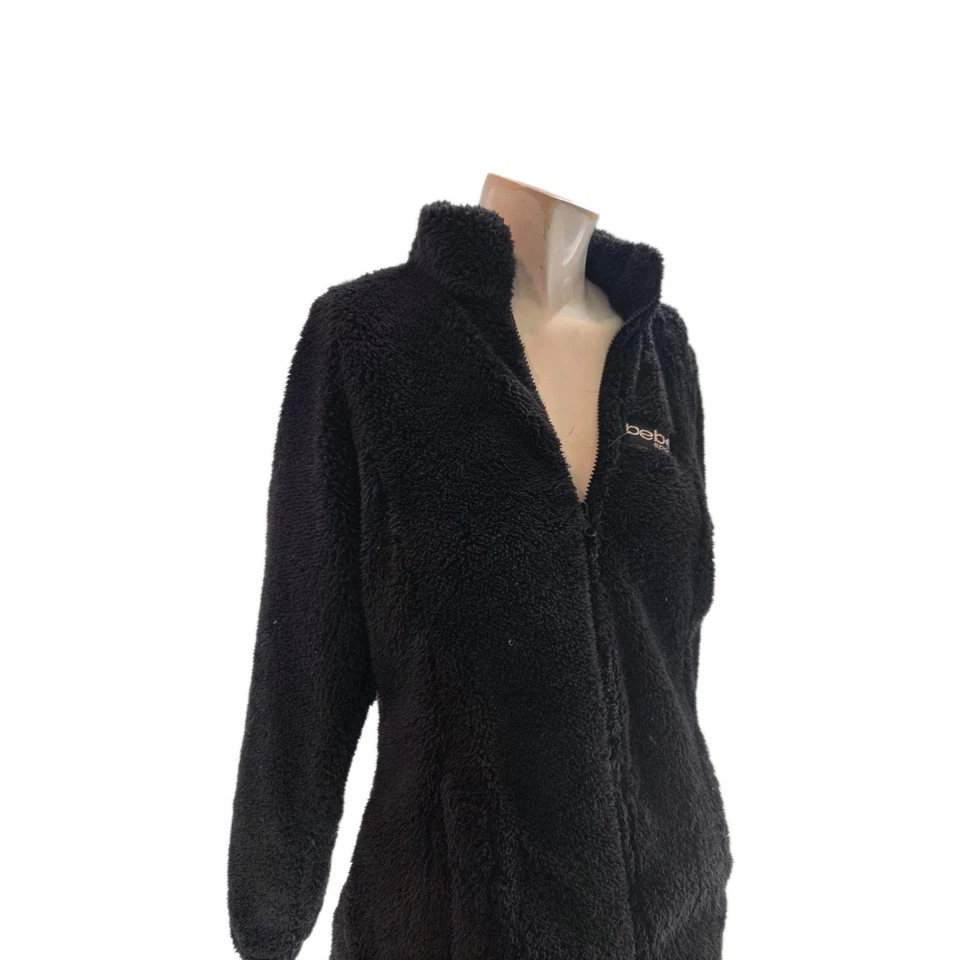 Bebe Sport Women's Sweater Large Black Full Zip Poly Fleece Y2K - Image 4 of 4