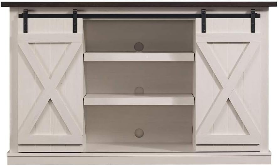 TSH Barn Door TV Stand, Old White / Brown
