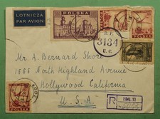 DR WHO 1946 POLAND IMPERF REGISTERED LODZ AIRMAIL TO USA w28386