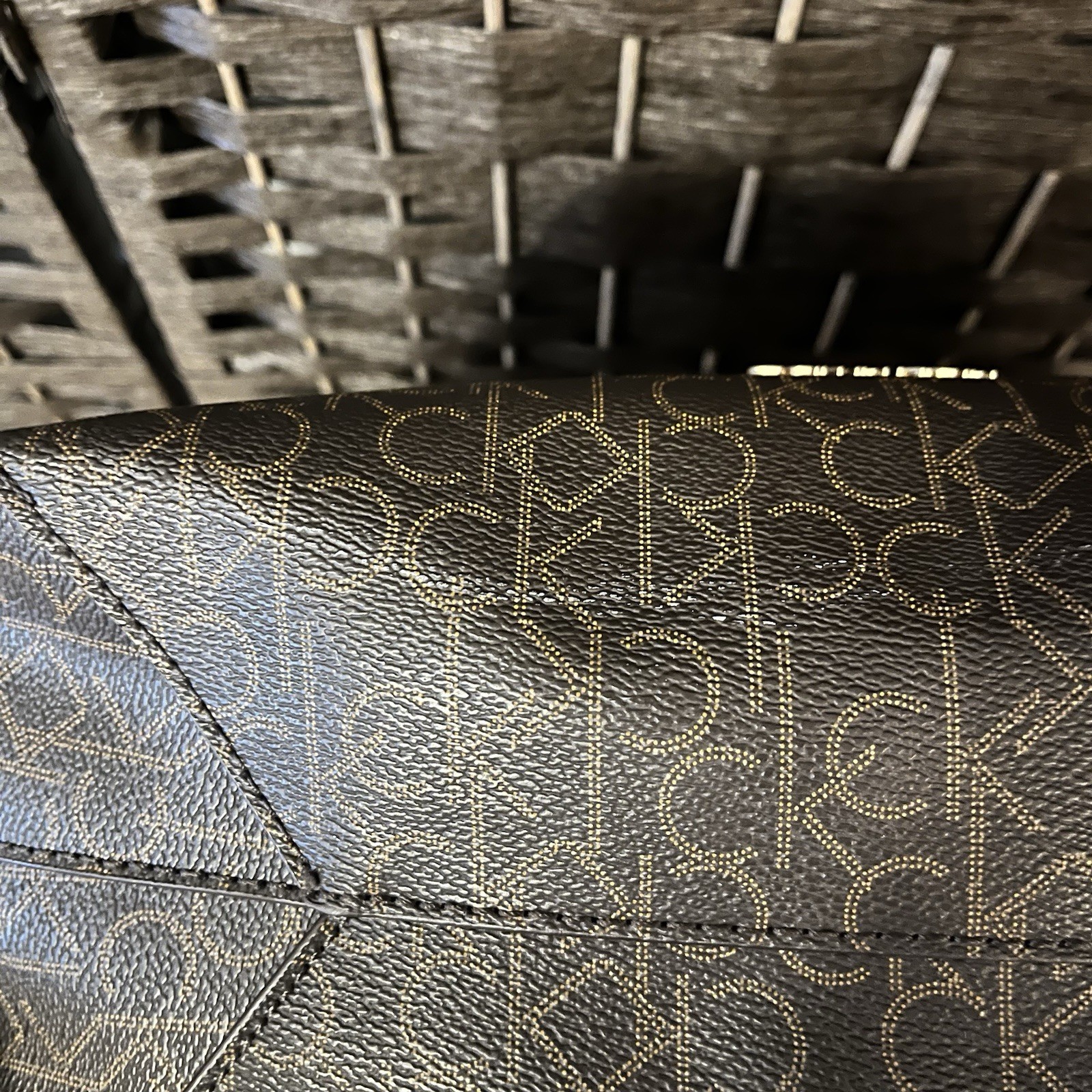 Calvin Klein CK Monogram Brown Tote Bag Tan Straps Logo Shoulder Purse thumbnail 7