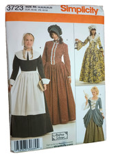 Simplicity 3723 Dress Bonnet Apron Pilgrim Early American Western Quaker S 14-22