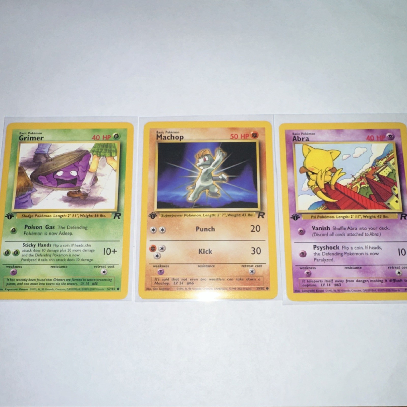 Pokémon TCG 1st Ed Team Rocket Grimer 57/82, Machop 59/82, Abra 49/82 Card Lot