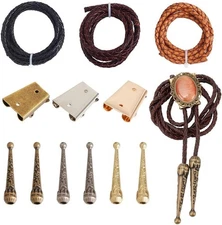Bolo Tie Making Kit, Bolo Tie Tips Replacement Buckle Accessories with 6 Pcs All