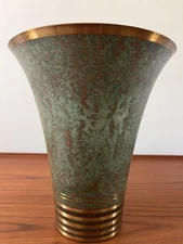 Carl Sorensen 8.25” x 7.5”  Verdigris Bronze Vase Small Dent Beautiful Patina