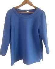 Talbots Women Large 3/4 Long Sleeve Cotton Ribbed Texture Sky Blue Pullover