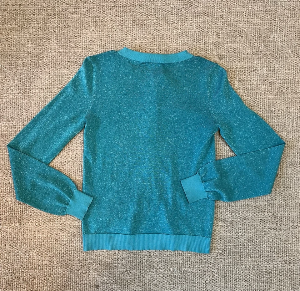 Alice +Olivia Turquoise Knit Metallic Long Sleeve Cardigan Size XS - Image 2 of 4
