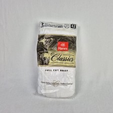 Vintage Hanes Classics 3 Pkg Full Cut Briefs Size 42 100 Cotton White 1998 NEW