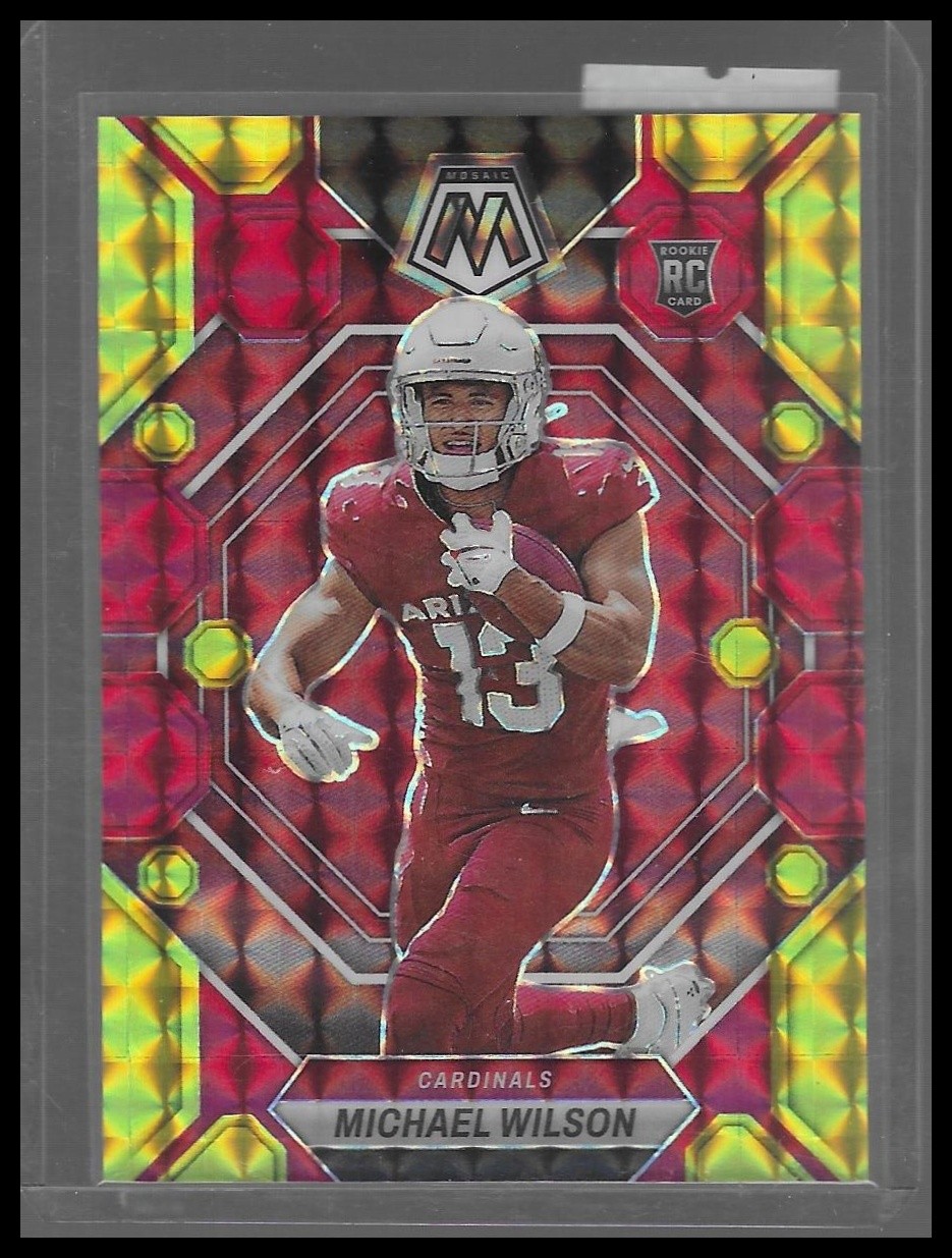 2023 Panini Mosaic #350 Michael Wilson Red and Yellow Fusion Mosaic #/80