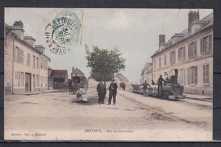 CPA OISE 60 BRETEUIL Rue de Crèvecoeur animée avec petit train vers 1905 R80