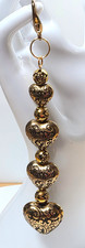Hand-crafted Gold-tone Metal Hearts/Beads Key Ring/Zipper Pull, Bag Charm 5.1/2"