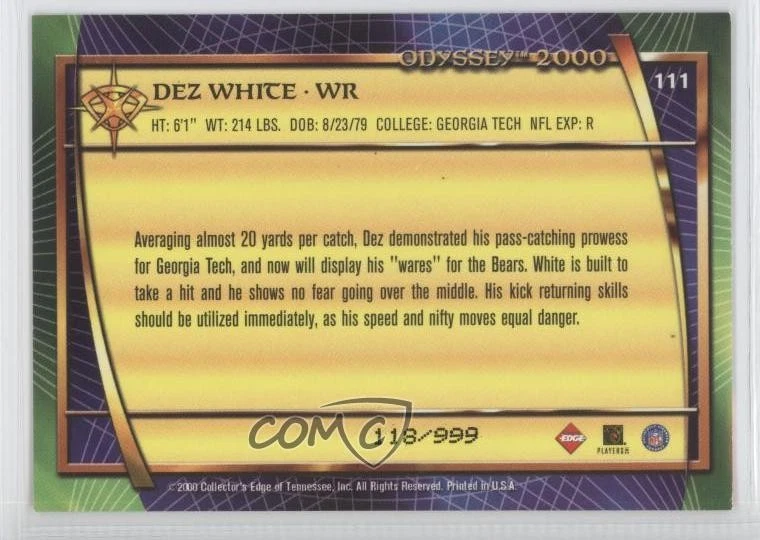 2000 Collector's Edge Odyssey /999 Dez White #111 Rookie RC - Image 2 of 2