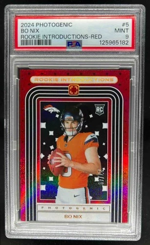 2024 Panini Photogenic Bo Nix Rookie Introductions RC Red #/49 Broncos PSA 9