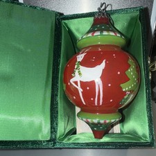 Christmas Reindeer Round Bauble Ornament, Red Green White, Hanging