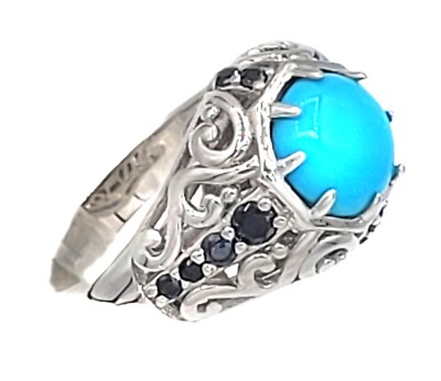 Beautiful Sleeping Beauty Turquoise Ring With Spinel Rhodium Over Sterling  Sz