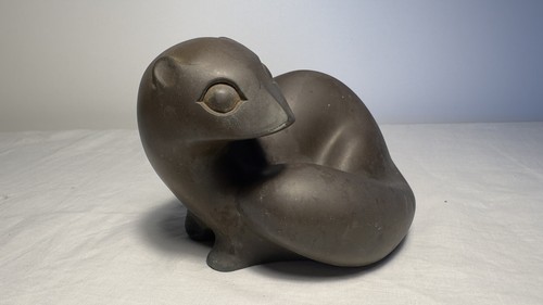 Vintage Mid Century Signed Bronzed Sculpture Otter Figure by Richard Fisher - Picture 8 of 15