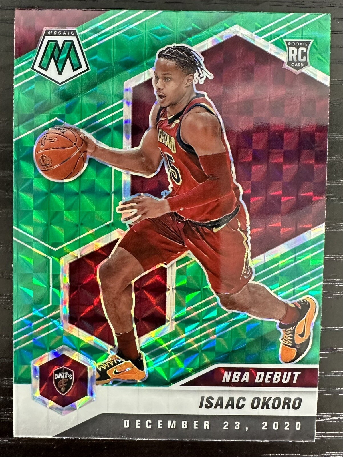 2020-21 Mosaic Isaac Okoro RC #271 NBA Debut Green Mosaic Prizm Cavaliers Rookie