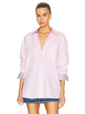Alexander Wang Buttons Down Embellished Crystal Cuffs Poplin Alexander Wang Buttons Down Embellished Crystal Cuffs Poplin