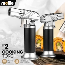 Set of 2 Refillable Butane Torch Lighter Adjustable Double Jet Frame for Cooking