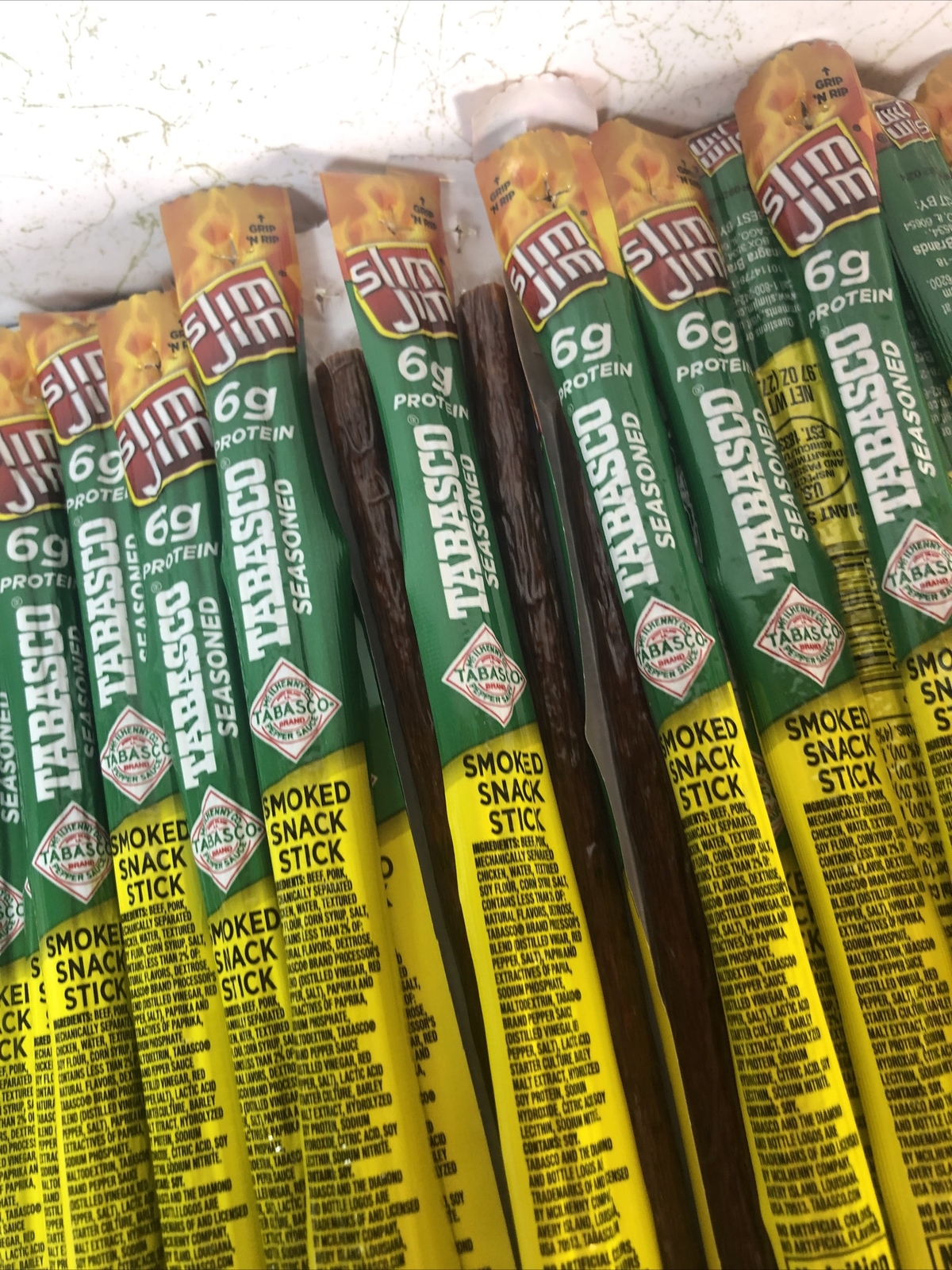 37 STICKS SLIM JIM Smoked Meat Sticks TABASCO FLAVOR Keto Friendly, 0