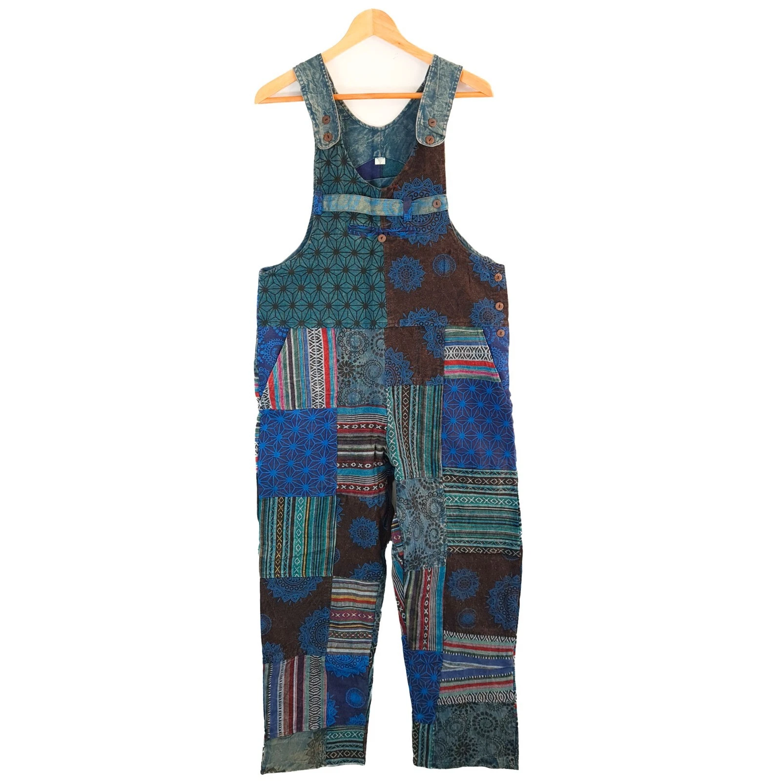 Blue Boho Overalls Dungarees Patch Playsuit Festival Summer Hippie Comfortable