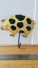 Primitive Painted Metal Pig Hook 6.5 X 7 Signed Farmhouse Americana