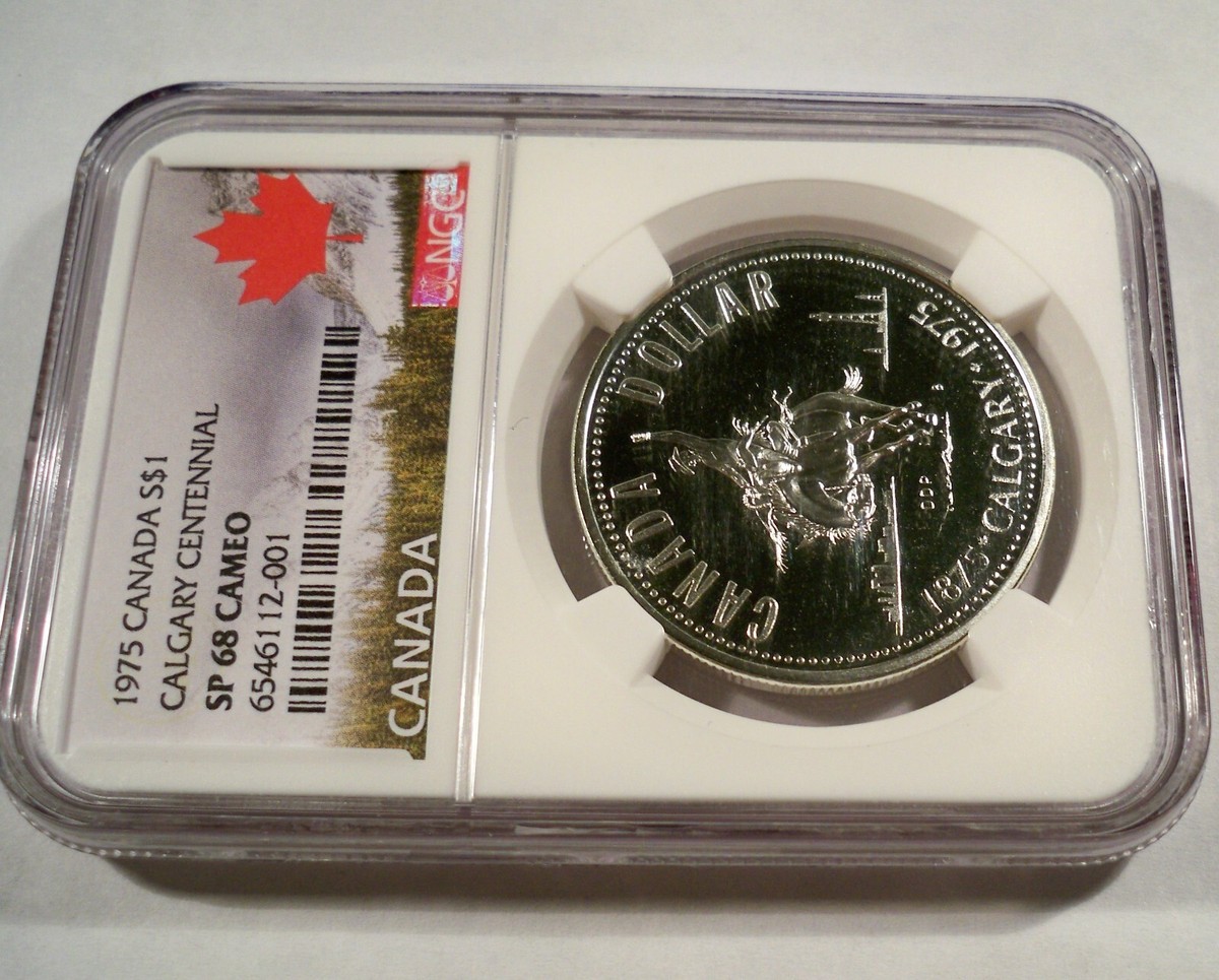 1975 CANADA $1 NGC SP68 CAMEO SILVER DOLLAR Calgary 100th SPECIMEN