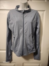 Reebok Juniors Activewear Full Zip-Up Jacket Thumb Sleeve Hole Blue Slim Small