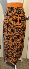 Vtg Indian Orange Gold Stripe Metallic High Waisted Ethnic Boho Maxi Skirt