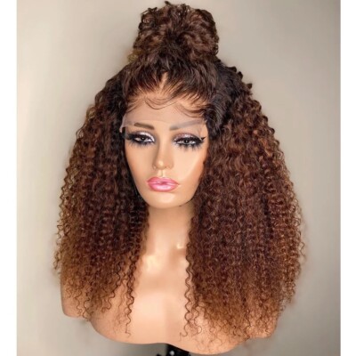 8A 180 Density Unprocessed Brazillian Ombre Brown Curly Lacefront
