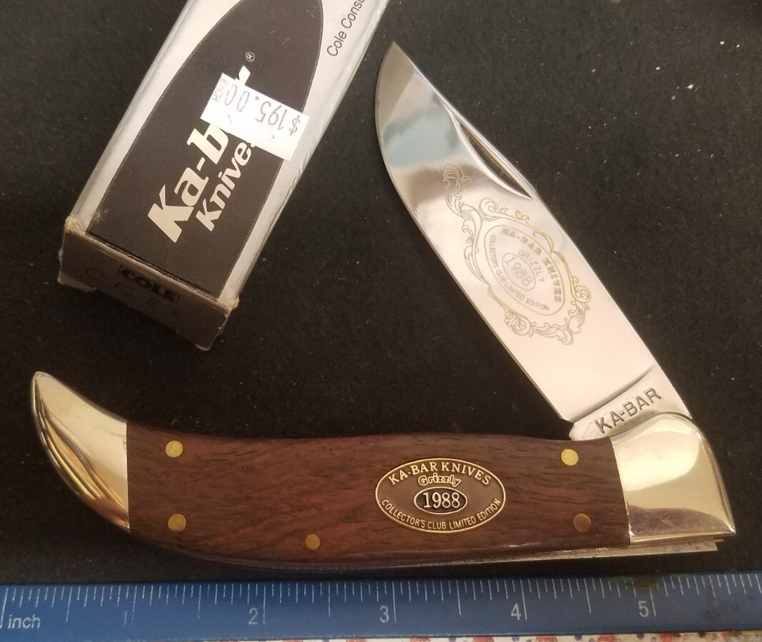 KA-BAR CK88 Grizzly 1988 Collectors Club Big Clasp Knife, Wooden