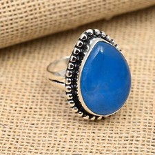 Blue Chalcedony Gemstone Handmade 925 Sterling Silver Ring Jewelry