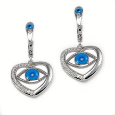 Sterling Silver 925 Classic Evil Eye Heart Dangling Earring