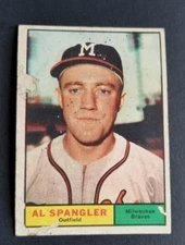 ORIGINAL1961 TOPPS MILWAUKEE BRAVES BASEBALL CARD #73 AL SPANGLER FAIR