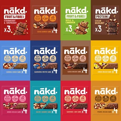 NAKD Fruit & Nut Bar Raw Vegan Gluten Free No Added Sugar 4x35g or 3x45g