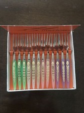 Vintage 60er Jahre 12er Set Edelstahl Cocktail/Hors d'Oeuvres Gabeln