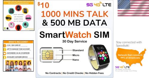 Affordable Smart Watch SIM Card - 1000 Min Talk, 500MB Data, Worldwide Roaming - Picture 2 of 11