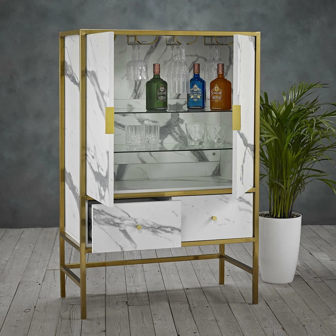 MONACO DRINKS CABINET COCKTAIL ALCOHOL BEVERAGE WINE GLASS SHELVES