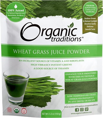Organic Traditions WHEAT GRASS JUICE POWDER Superfood Greens - 30 Servings