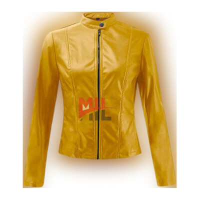 Handmade Women Yellow Genuine Leather Jacket, Slim Fit Biker Style Jacket