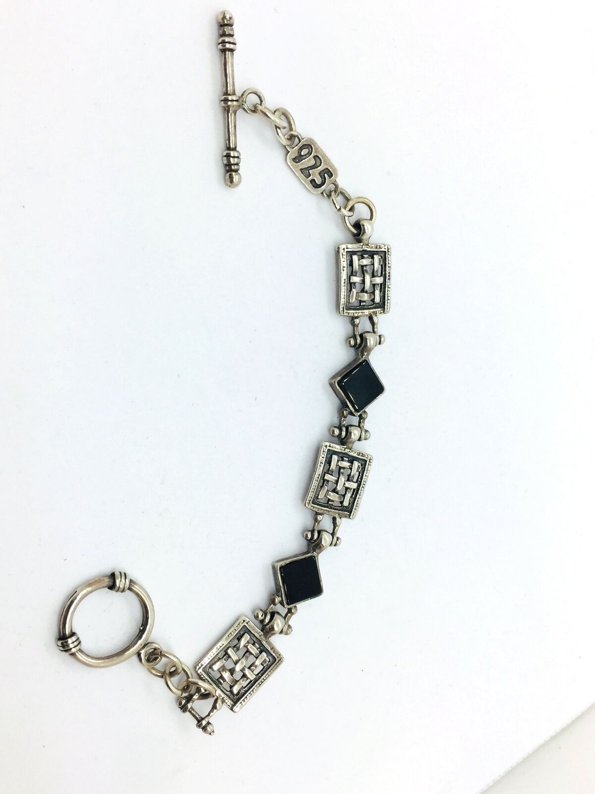 Solid Sterling Silver Genuine Black Onyx Bracelet… - image 3