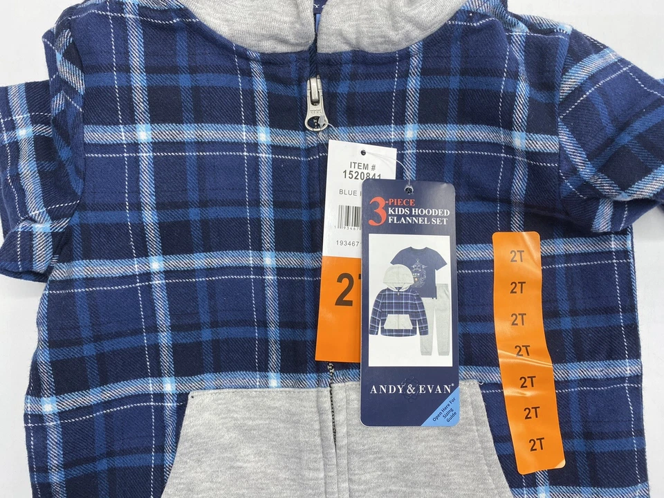 Мальчики размер 2T Andy & Evan 3 изделия брюки комплект наряд с капюшоном фланель и футболка робот - Изображение 4 из 4